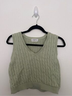 CJLA Cable Knit V-Neck Sweater Vest - Sage Green